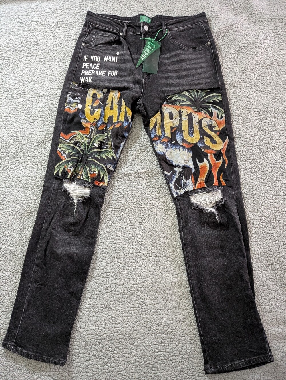 Campus Goods Graphic Distressed Black Jeans Size 36 NWT Streetwear